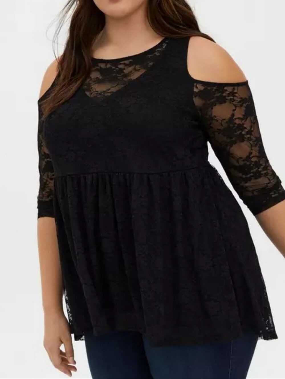 Torrid Babydoll Stretch Lace Cold Shoulder Top